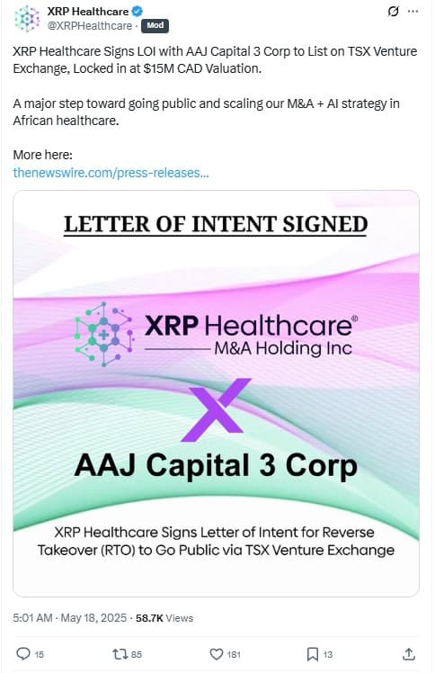 XRP Healthcare のカナダ上場発表